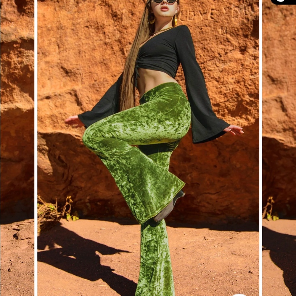 Green Velvet Flare Pants